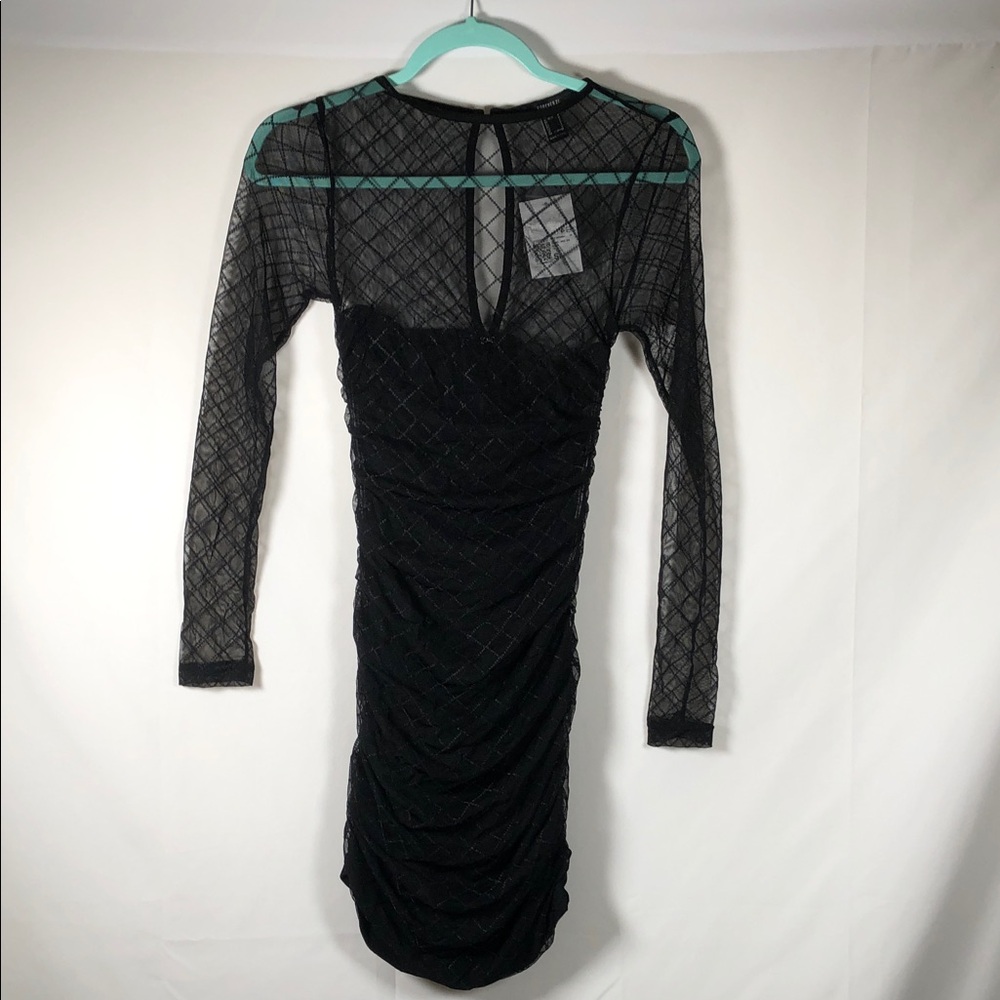 NWT‎ Whimsigoth Witchy Sheer Long-Sleeve Mesh Ruched Bodycon Dress with Cutout